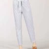 Pantalon 7/8ème Femme Rayé Blanc Et Bleu