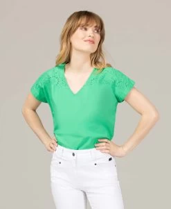 Blouse Verte Gaze De Coton Femme