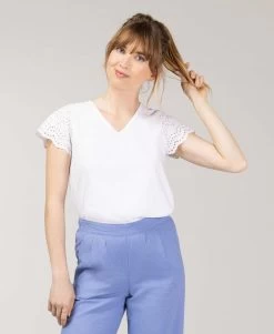 T-shirt Blanc Broderie Anglaise Femme