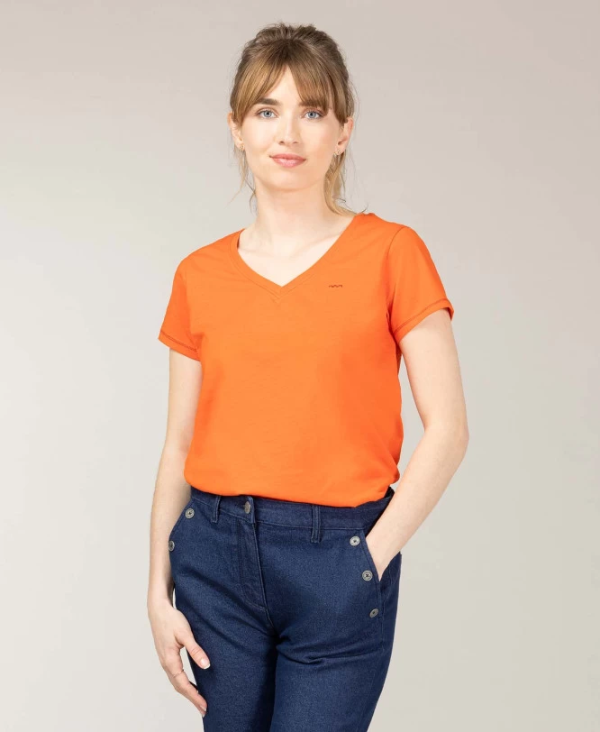 T-shirt Col V Orange Femme 1 T-shirt Col V Orange Femme