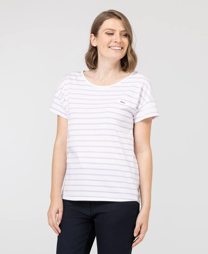 Marinière Manches Courtes Fond Blanc Rayé Violet Femme 1 Marinière Manches Courtes Fond Blanc Rayé Violet Femme