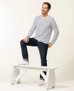 Marinière Homme Manches Longues Fond Blanc Rayé Bleu Marine -Style Famille Boutique prod 10531 mariniere ml fond blanc raye indigo ecohol 666x812 fc7ea0111e0b