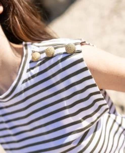 Débardeur Femme Rayé Kaki Avec Boutons Dorés