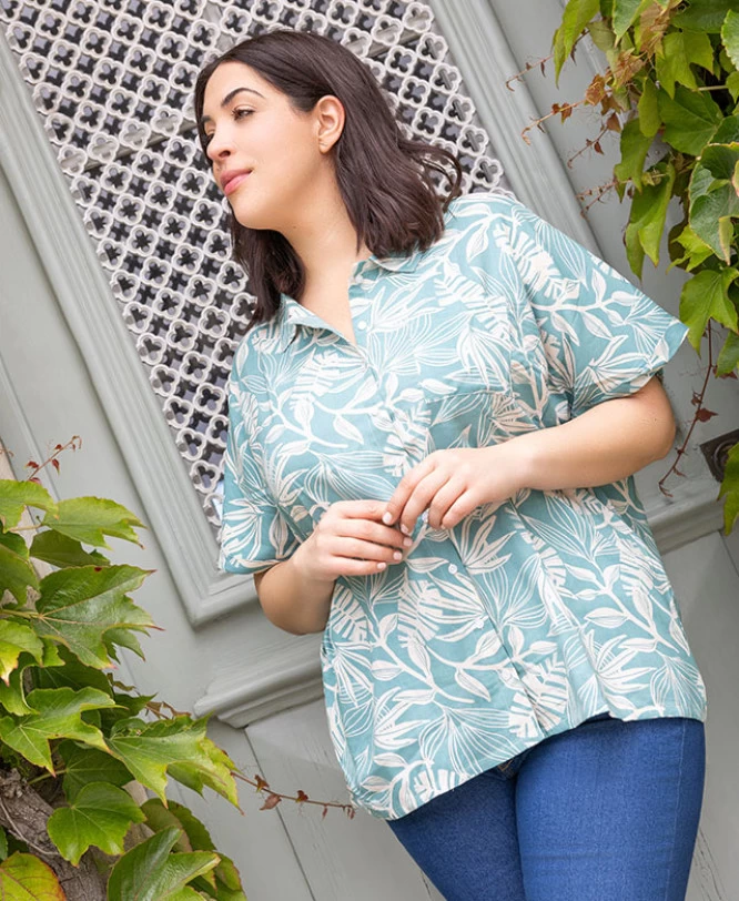 Chemise Femme Manches Courtes Imprimé Vert 1 Chemise Femme Manches Courtes Imprimé Vert