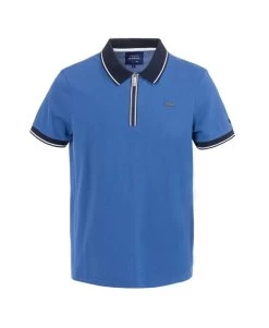 Polo Bleu Col Zip Homme
