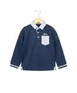 Polo Manches Longues Bleu Marine Garçon Avec Poche Poitrine