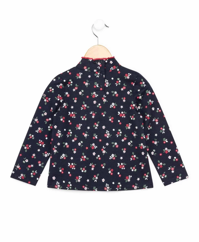 T-shirt Manches Longues Fille Fond Bleu Marine Avec Imprimé 2 T-shirt Manches Longues Fille Fond Bleu Marine Avec Imprimé – Image 2