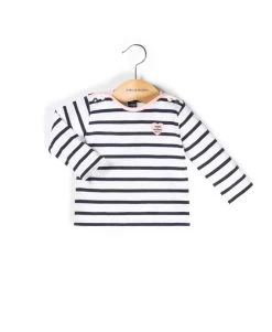 MARINIERE ML FOND BLANC RAYE INDIGO PESTELA