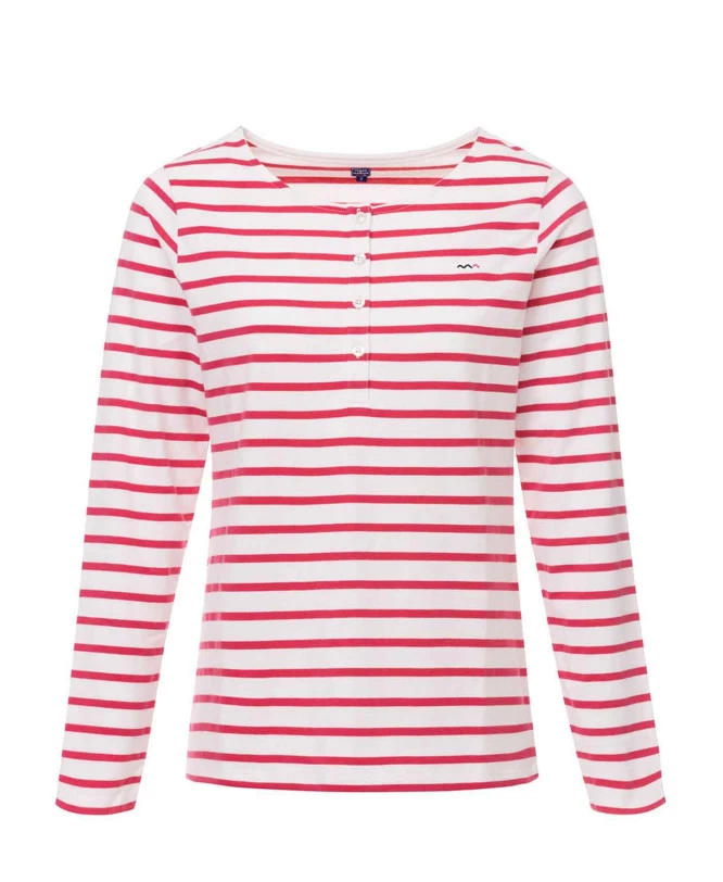 TEE SHIRT ML FOND NATUREL RAYE ROSE ACCOT 1 TEE SHIRT ML FOND NATUREL RAYE ROSE ACCOT