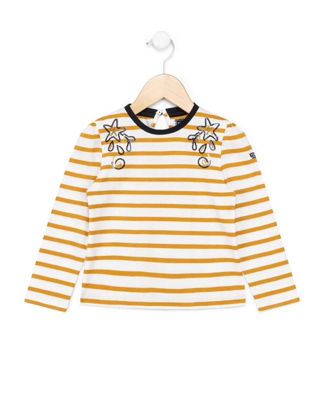 Marinière Fille Rayé Jaune à Sequins 1 Marinière Fille Rayé Jaune à Sequins