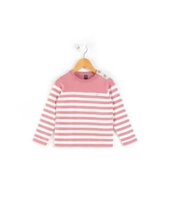 Pull Marin Rose Et Blanc Fille