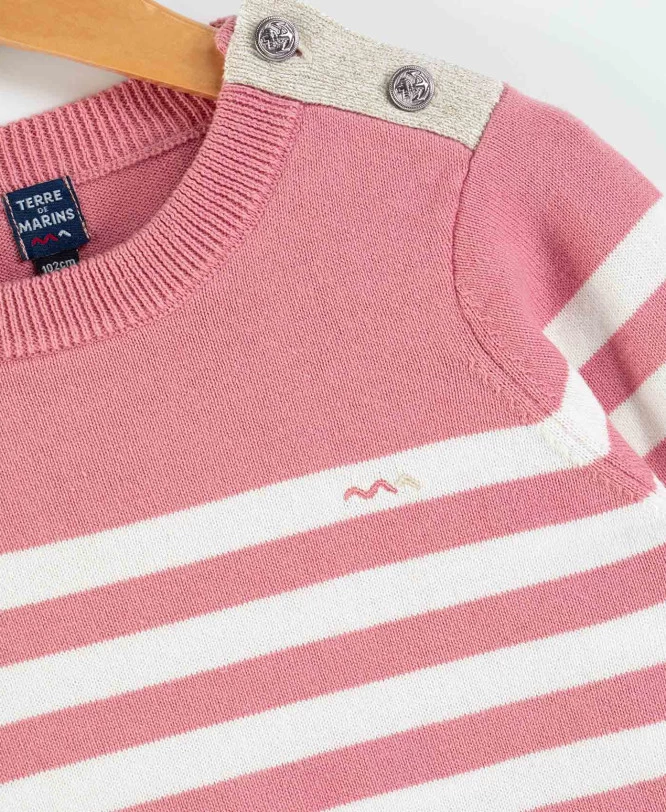 Pull Marin Rose Et Blanc Fille 3 Pull Marin Rose Et Blanc Fille – Image 3