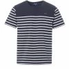 Marinière Manches Courtes Homme Fond Bleu Marine Rayé Blanc