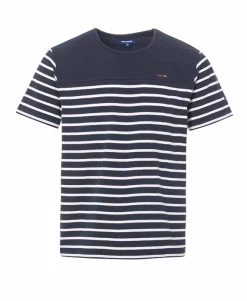 Marinière Manches Courtes Homme Fond Bleu Marine Rayé Blanc