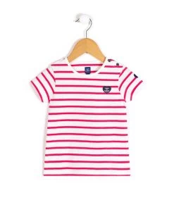 Marinière Manches Courtes Rose/blanc Fille