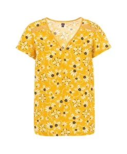 Blouse Manches Courtes Imprimé Jaune Femme