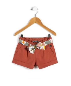 Short Fille Terracotta Avec Ceinture à Nouer