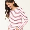 Marinière Manches Longues Femme Fond Blanc Rayé Rouge