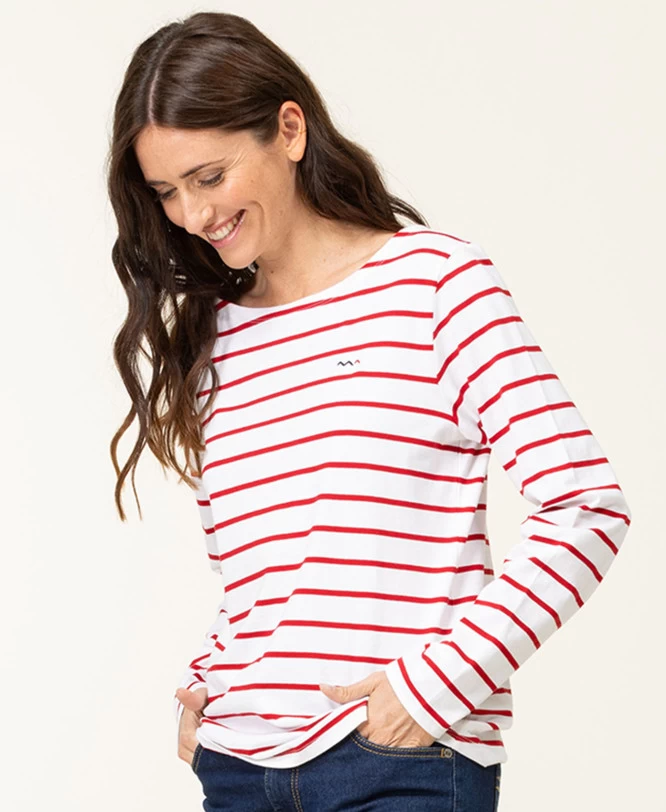 Marinière Manches Longues Femme Fond Blanc Rayé Rouge 1 Marinière Manches Longues Femme Fond Blanc Rayé Rouge