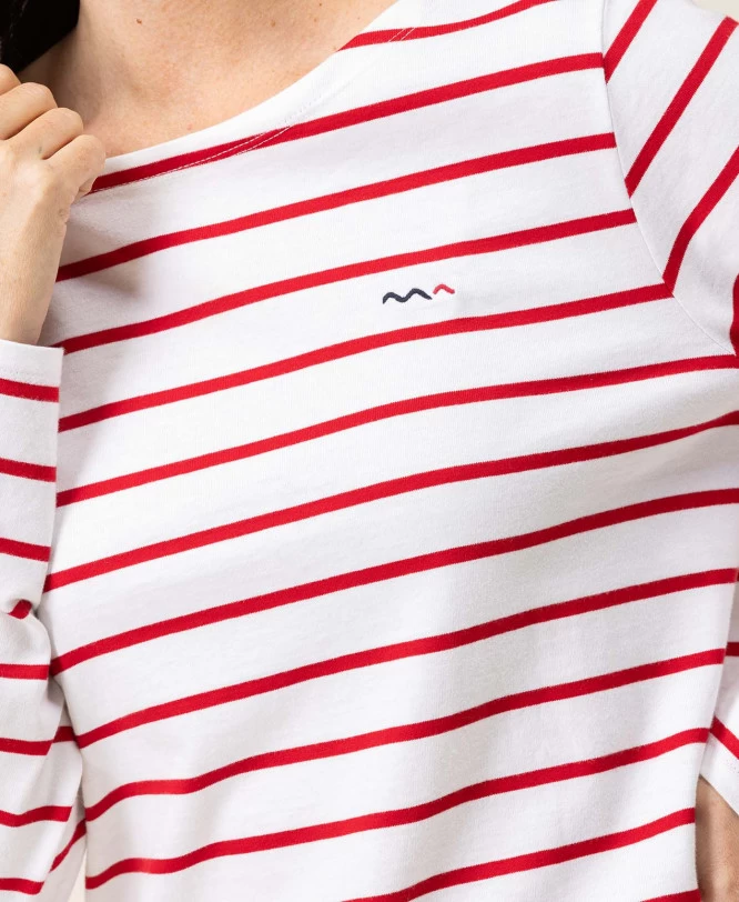 Marinière Manches Longues Femme Fond Blanc Rayé Rouge 3 Marinière Manches Longues Femme Fond Blanc Rayé Rouge – Image 3