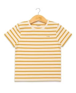 Marinière Garçon Manches Courtes Fond Grège Rayé Jaune