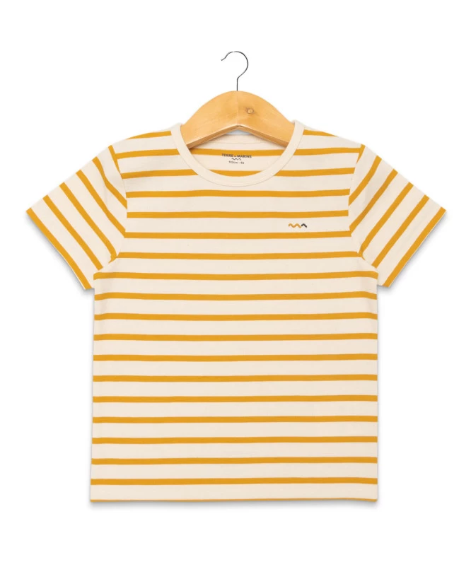 Marinière Garçon Manches Courtes Fond Grège Rayé Jaune 1 Marinière Garçon Manches Courtes Fond Grège Rayé Jaune
