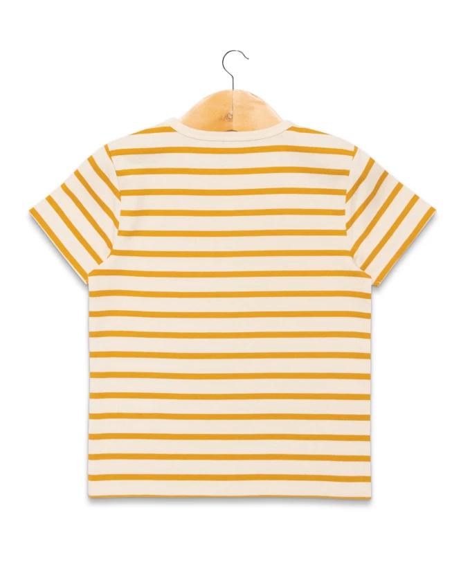 Marinière Garçon Manches Courtes Fond Grège Rayé Jaune 2 Marinière Garçon Manches Courtes Fond Grège Rayé Jaune – Image 2