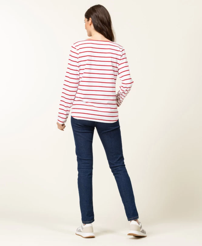 Marinière Manches Longues Femme Fond Blanc Rayé Rouge 5 Marinière Manches Longues Femme Fond Blanc Rayé Rouge – Image 5