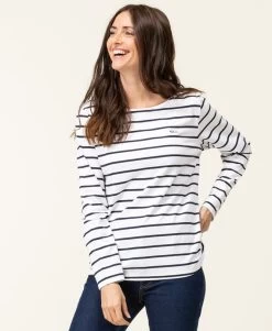 Marinière Femme Fond Blanc Rayé Bleu Marine