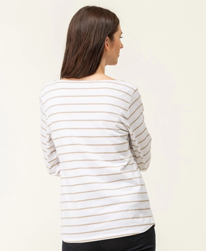 Marinière Manches Longues Femme Fond Blanc Rayé Beige 2 Marinière Manches Longues Femme Fond Blanc Rayé Beige – Image 2