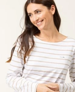 Marinière Manches Longues Femme Fond Blanc Rayé Beige 7 Marinière Manches Longues Femme Fond Blanc Rayé Beige -Style Famille Boutique prod 6671 mariniere ml fond blanc raye sable pacage 666x812 fc7ea0111e0b