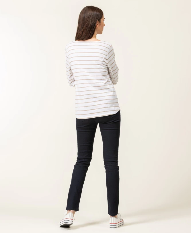 Marinière Manches Longues Femme Fond Blanc Rayé Beige 5 Marinière Manches Longues Femme Fond Blanc Rayé Beige – Image 5