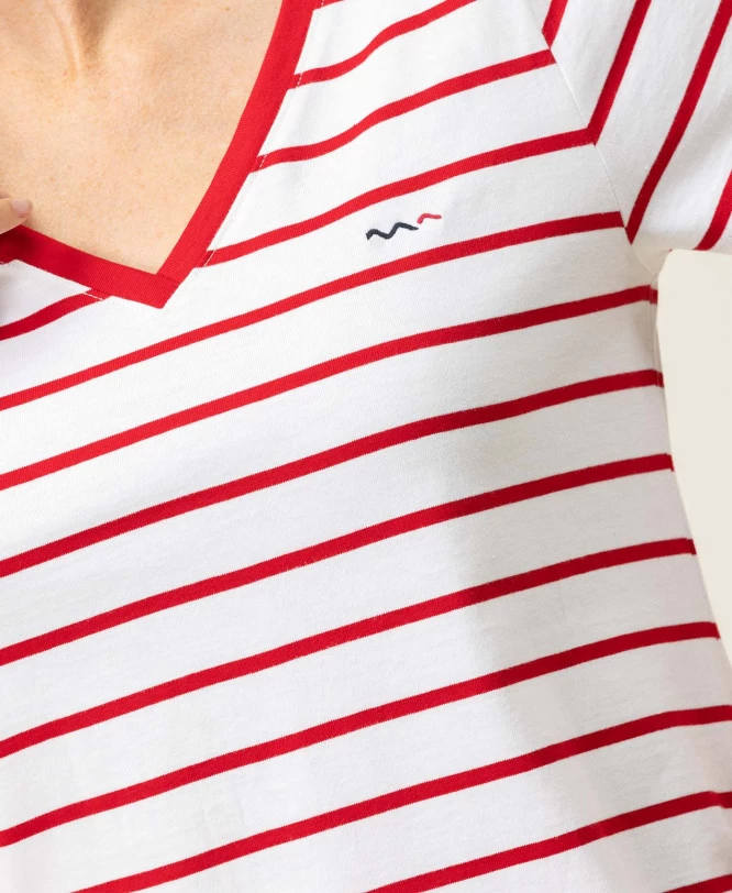 Marinière Manches Courtes Femme Fond Blanc Rayé Rouge 3 Marinière Manches Courtes Femme Fond Blanc Rayé Rouge – Image 3