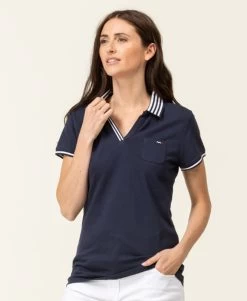 Polo Manches Courtes Bleu Marine Femme