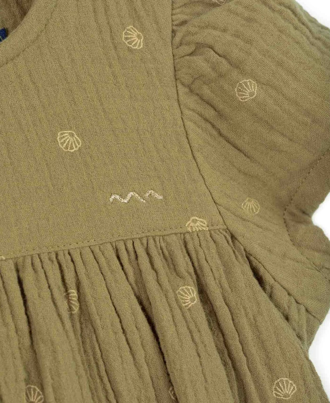 Robe Manches Courtes Gaze De Coton Kaki Fille 3 Robe Manches Courtes Gaze De Coton Kaki Fille – Image 3