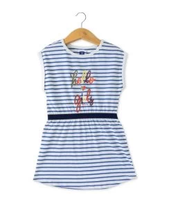 Robe Rayée Manches Courtes Revers Fille