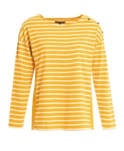T-shirt Manches Longues Rayé Jaune Femme