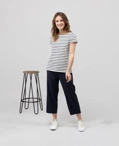 Pantacourt En Lin Bleu Marine Femme