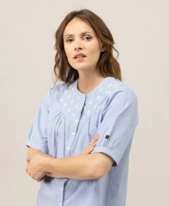 Chemise Rayée Manches Courtes Bleu/blanc Femme