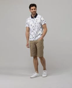 Polo Blanc Imprimé Graphique Homme