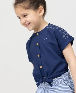 Blouse Fille Manches Courtes Bleu Marine