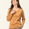 T-shirt Camel Femme Manches Longues Col V
