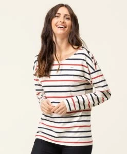 T-shirt Manches Longues Femme Rayé Multicolore