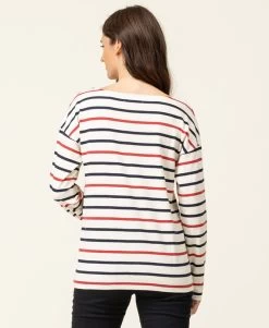 T-shirt Manches Longues Femme Rayé Multicolore -Style Famille Boutique prod 8057 tee shirt ml fond grege raye rouge tossa 666x812 fc7ea0111e0b