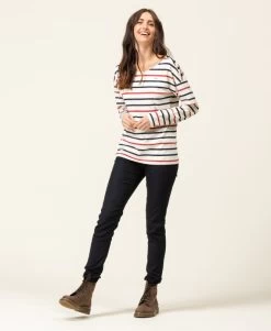 T-shirt Manches Longues Femme Rayé Multicolore -Style Famille Boutique prod 8059 tee shirt ml fond grege raye rouge tossa 666x812 fc7ea0111e0b