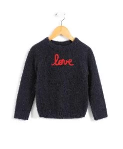 Pull Bleu Marine Maille à Poils Fille