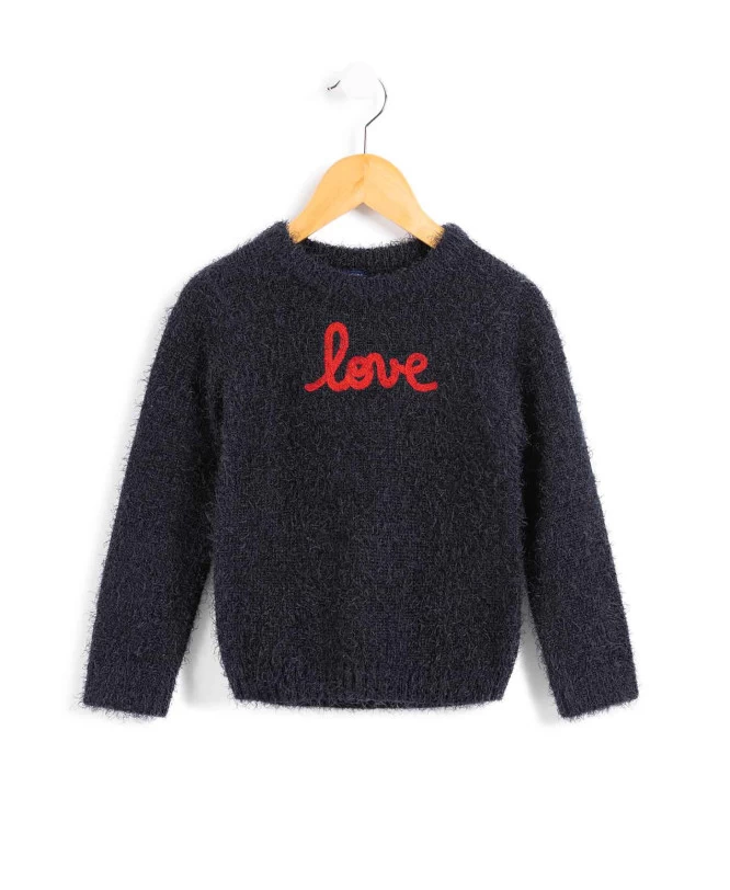 Pull Bleu Marine Maille à Poils Fille 1 Pull Bleu Marine Maille à Poils Fille