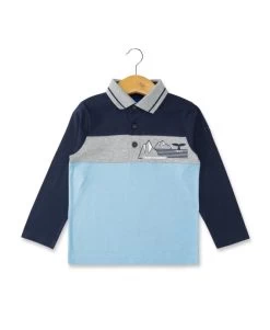 Polo Manches Longues Bleu Glacier Garçon