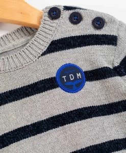Pull Rayé Garçon Gris/bleu Marine -Style Famille Boutique prod 8384 pull fond gris chine raye indigo komarin 666x812 fc7ea0111e0b