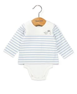 Body Marinière Bébé Fond Blanc Rayé Bleu Ciel
